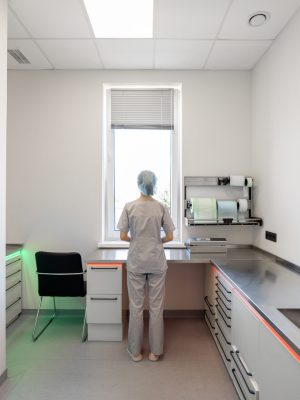 Medical worker works in the sterilization room of the operating room