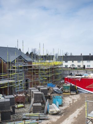 Scaffolding on building of construction site