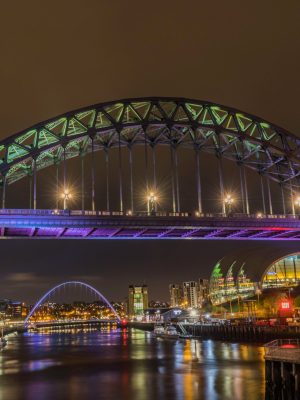 A scenic night view of Newcastle Quayside